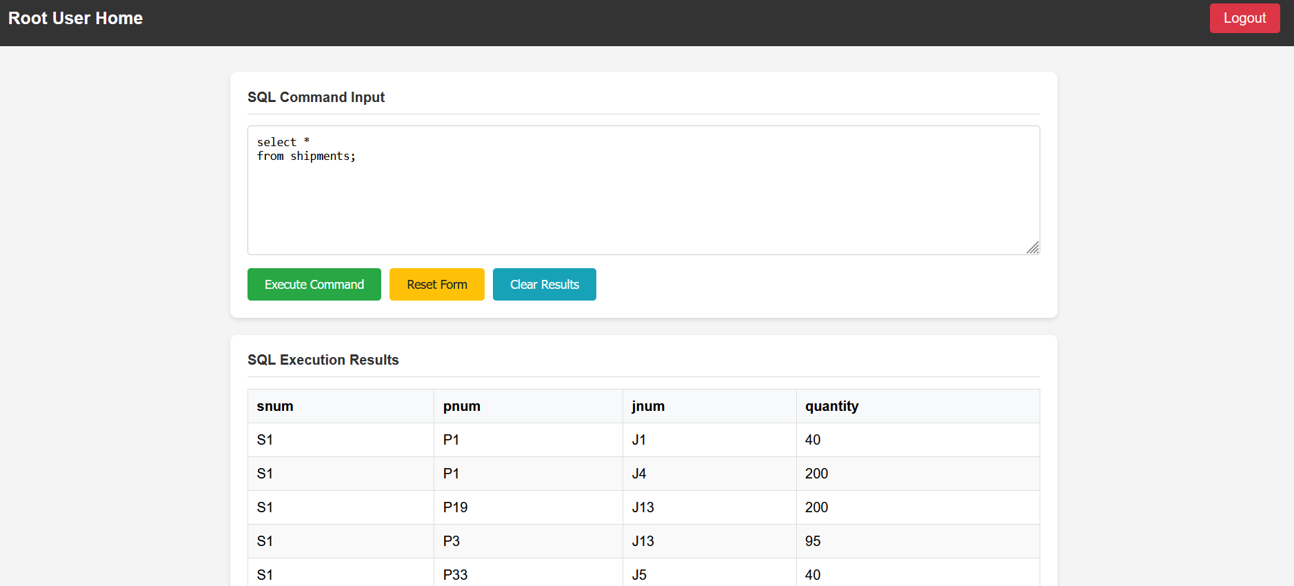 A screenshot of a website showing an SQL command.