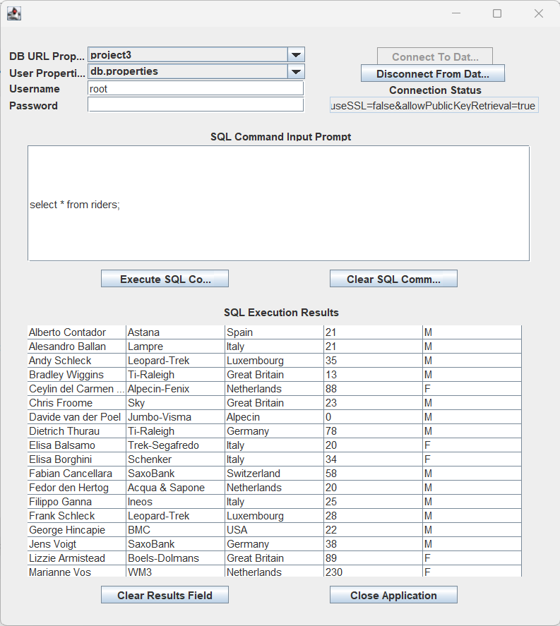 A GUI for an SQL application.
