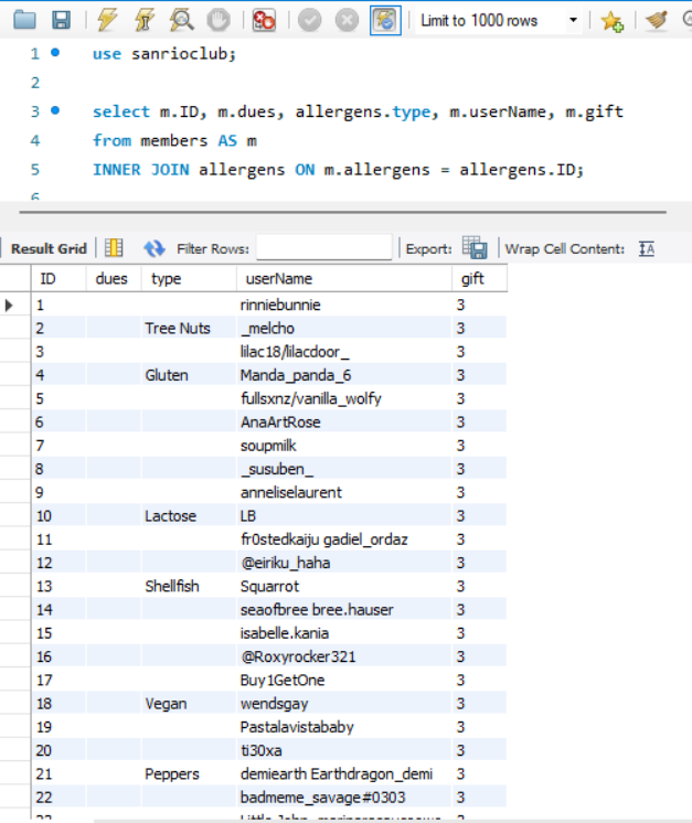 A screenshot of an SQL command used in MySQL Workbench